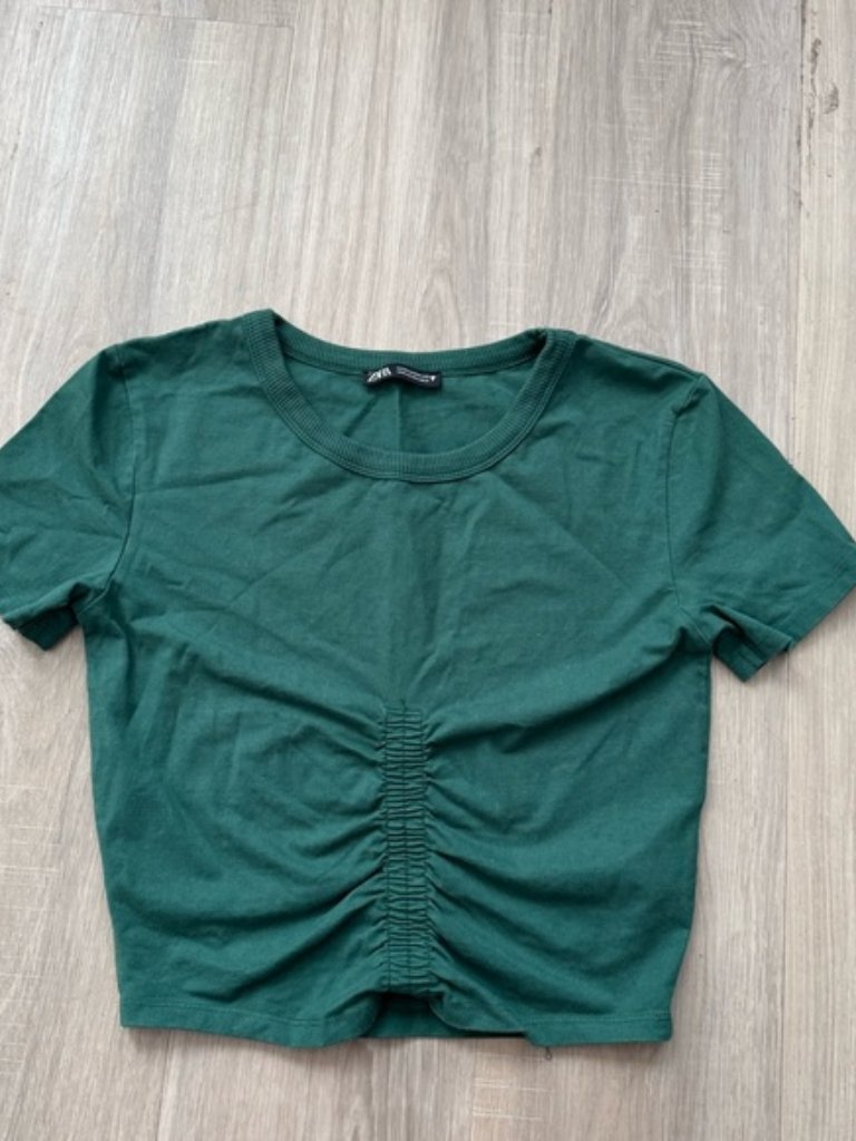 Zara Dark Green Ruched Short Sleeve Tee